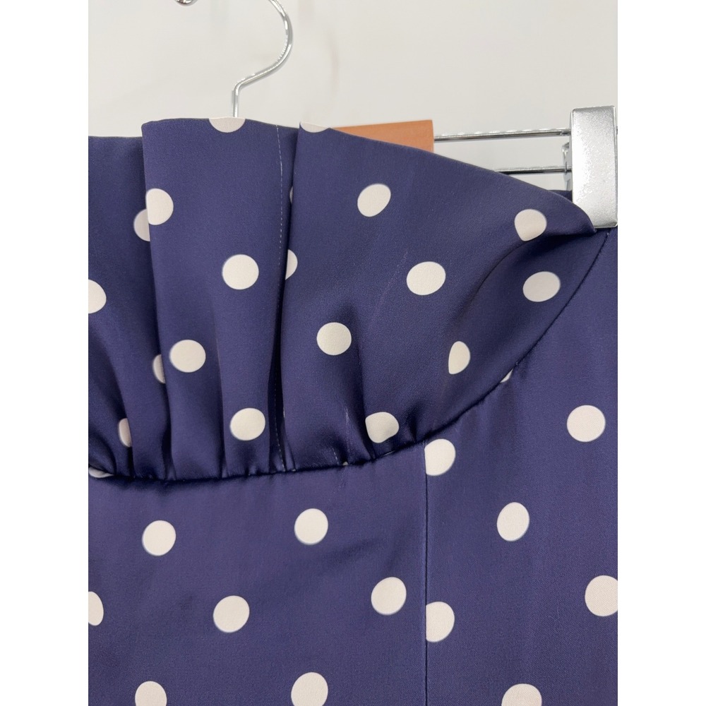 B67 Self Portrait Polka Dot Midi Dress 8 Strapless Satin Navy White Cocktail - Picture 8 of 13